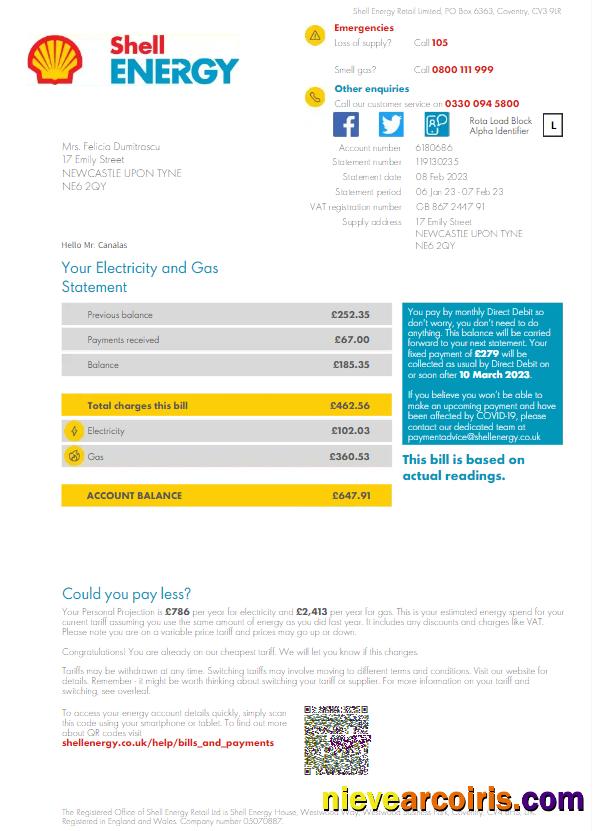 UNITED KINGDOM SHELL ENERGY utility bill